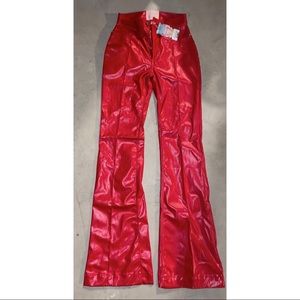 Revice red faux leather pants with star detail on back